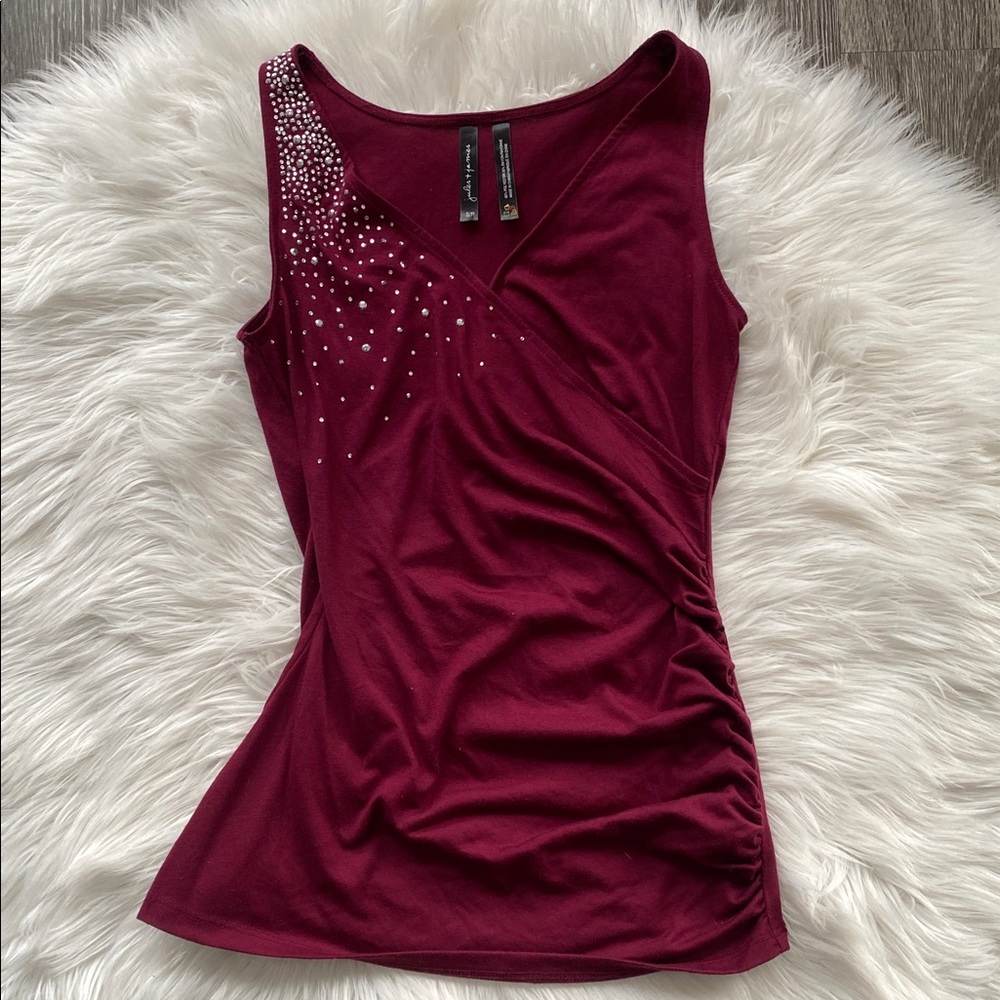 Y2K McBling Burgundy Sleeveless Top - Picture 3 of 6